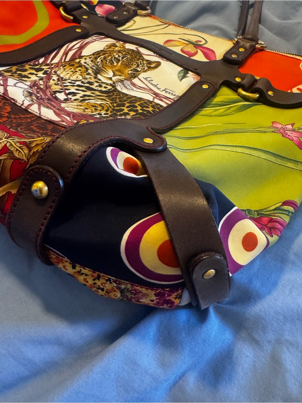 Salvatore Ferragamo Multicolor Leopard Panel Leather-Trim Tote - Picture 8 of 16